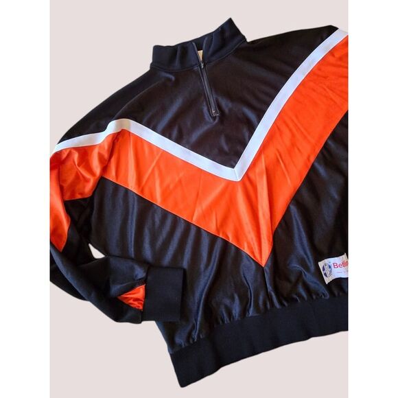 Vintage Sports Athletic Jacket Pullover Betlin Orange & Black Nylon Twill‎ XL